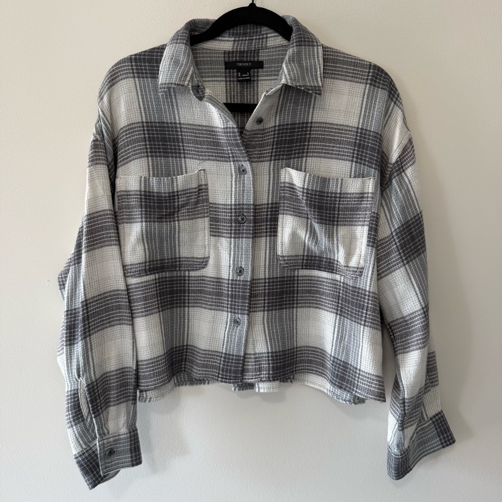 Forever 21 Gray and Cream Plaid Shirt